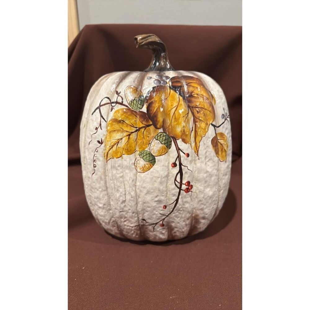 White Pumpkin Fall Leaves Autumn Resin Thanksgiving  Decor